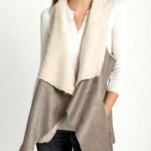 TCEC Grey Suede Open Front Shearling Vest Size L